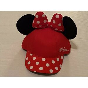 DISNEY Parks Minnie Mouse Cap Hat Ears & Bow Snapback Youth Polka Dots NEW